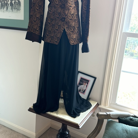 Essence Paisley Gold Copper Tuxedo Blazer Statement Size 14 Formal Jacket - Picture 13 of 13